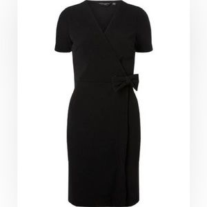 Dorothy Perkins Women Black Bow Short Sleeve Wrap Dress